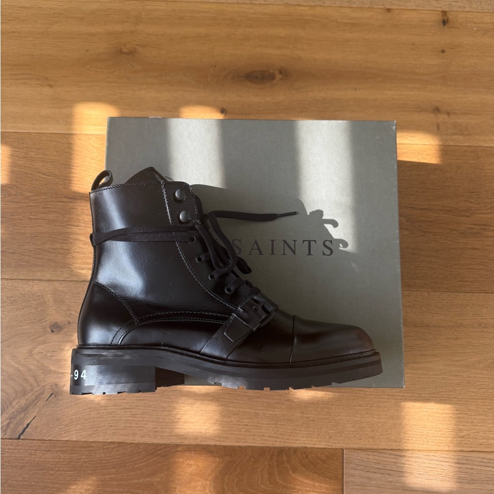 All Saints Combat Style Black Leather Boots